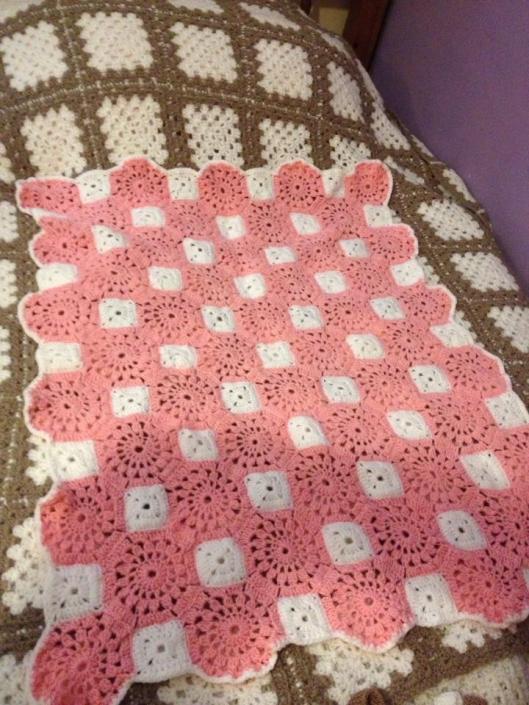Pink & white Crocheted Blanket